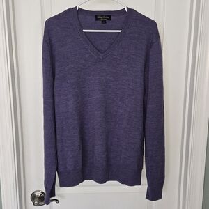 Brooks Brothers Saxon Wool V-Neck Sweater Men's Large Purple Heathered Merino L